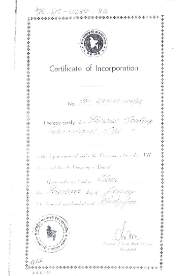 Certificate of incorporation