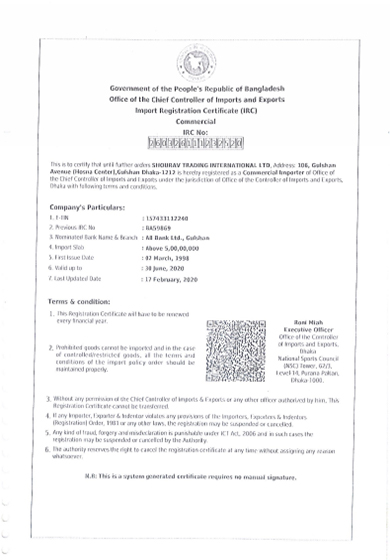 Import Registration Certificate